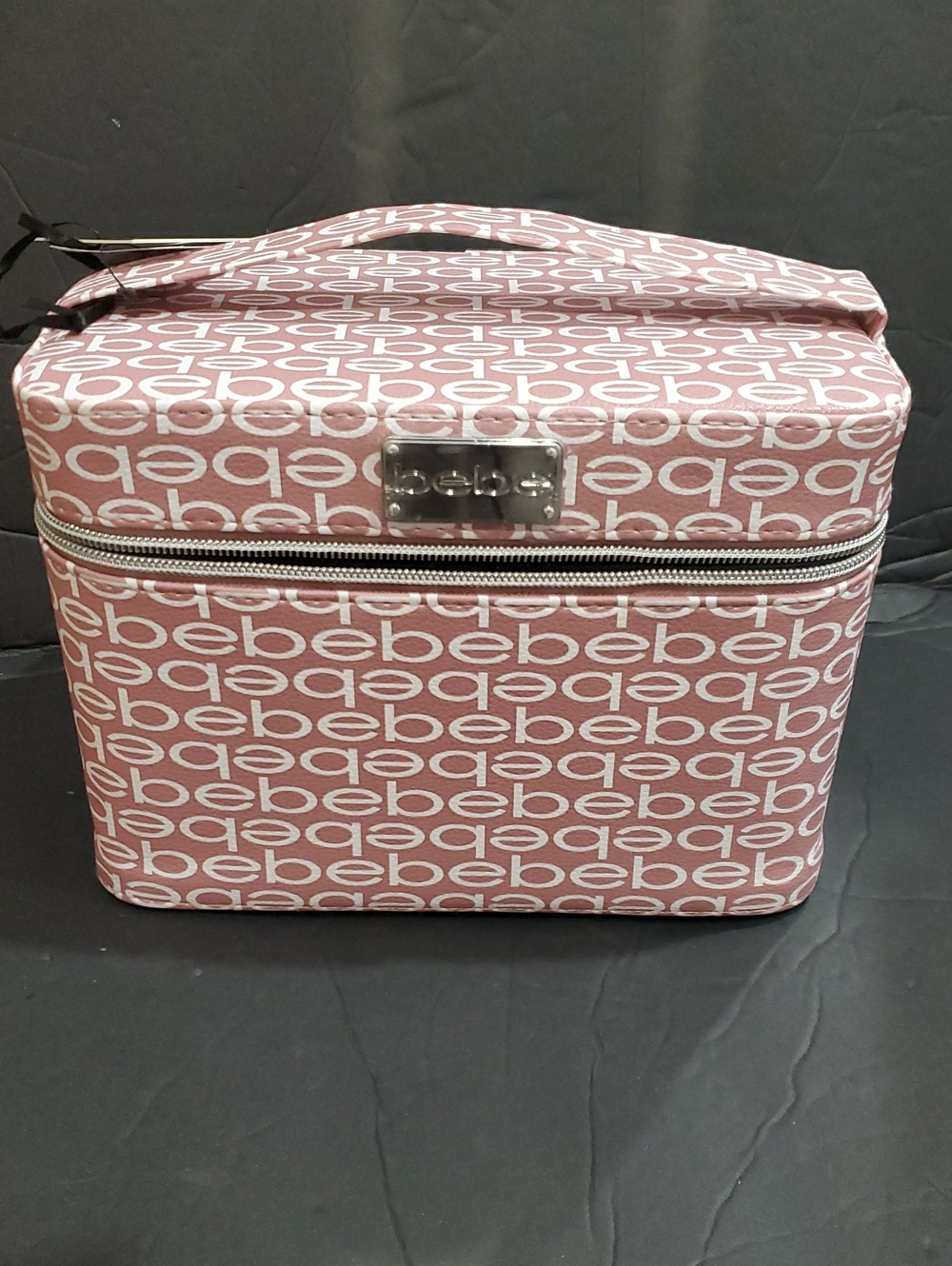 Bebe pink rose blush Bebe white monogram medium cosmetics beauty hard train case